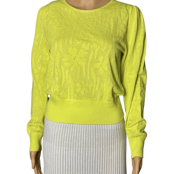 Banjanan Chartreuse Floral Jacquard Knit Sweater Cotton Blend Size M - Picture 11 of 11